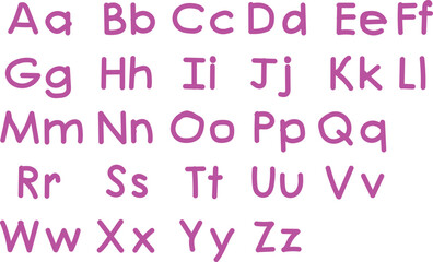 Alphabet letters aa to zz displayed in rows with a soft pink and purple gradient effect