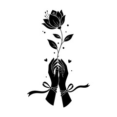 Vector art of hands holding flower for love and care