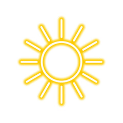 A bright yellow neon sun icon with radiating rays, isolated on a white background.