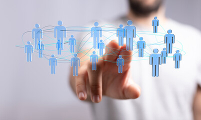 Abstract concept of teamwork, network, connection, communication and social media. Businessman...