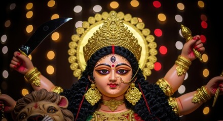 Goddess durga in golden crown and ornaments