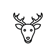 Reindeer or Deer Head with Antlers Line Icon (Simplified)