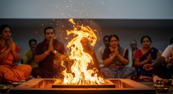 People praying around a sacred fire
