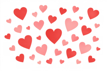Romantic floating hearts pattern with red and pink shapes, celebrating love, valentine's day, and affection on transparent background