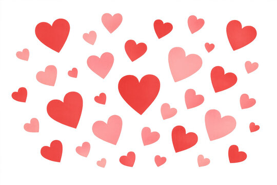 Romantic floating hearts pattern with red and pink shapes, celebrating love, valentine's day, and affection on transparent background