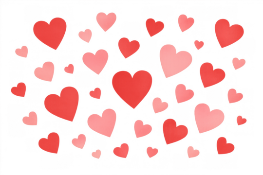 Romantic floating hearts pattern with red and pink shapes, celebrating love, valentine's day, and affection on transparent background