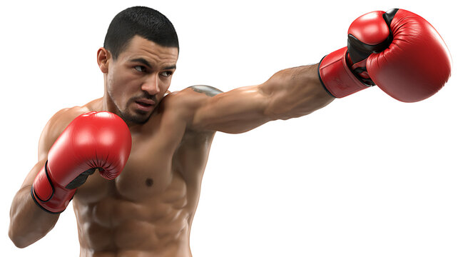 Determined boxer throwing a powerful punch with intense focus and athletic prowess ready for competition and training