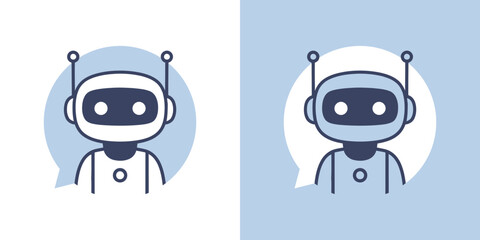 Minimalist AI Chatbot Robot Assistant Logo Icon in Speech Bubble.