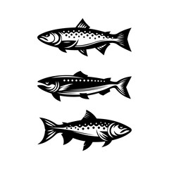 Set of Salmon Fish Logos Isolated on Transparent Background.