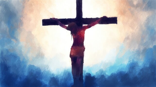 Colorful decorative paintings of Jesus being crucified, religious concepts, Christian-themed decorative paintings