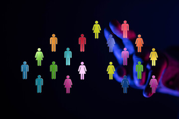 Concept image depicting unity, social connection, and networking. Colorful people icons symbolize...