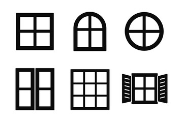Modern window shapes: arched, circular, grid patterns in minimalist black design