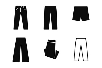 Minimalist icons of pants, shorts, and socks in flat silhouette style