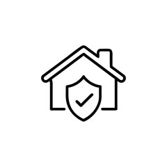 Home Security and Insurance Line Icon - House with Shield and Checkmark