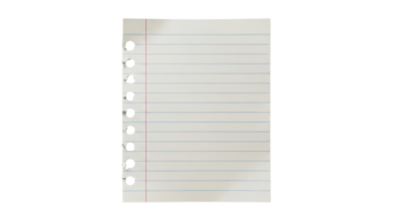 Loose leaf paper sheet for writing notes isolated PNG with Transparent Background