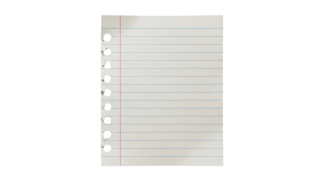 Loose leaf paper sheet for writing notes isolated PNG with Transparent Background