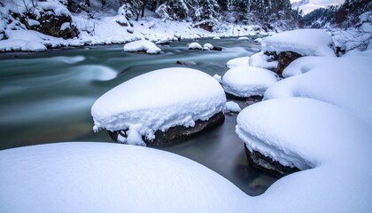 Partially Frozen Waterfall in Snowy Forest with Icicles and Sunlight