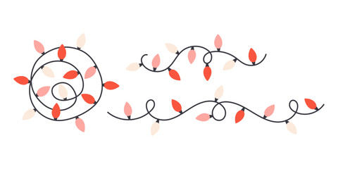 Cute Christmas garland lights collection. Festive colorful holiday decorations. Flat vector illustration isolated on white background