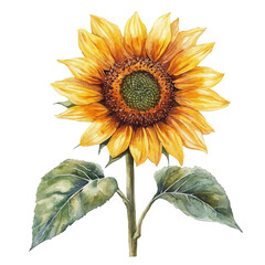 Sunflower, watercolor vector, isolated on a white background.