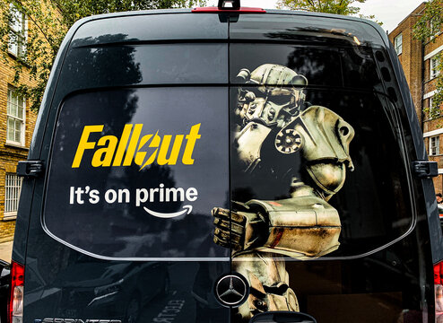 Amazon Prime Video, Truck, Delivery Van, Fallout Post-Apocalyptic RPG Role-Playing Video Game, London, England, UK - September 2025
