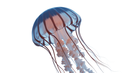 An x-ray blue illustration of a jellyfish anatomy in the water on a black background revealing its body structure like a spine or skeleton for science and medicine study