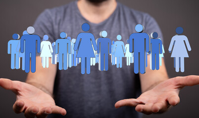 A symbolic image representing a community of people held in hands. Ideal for concepts like...