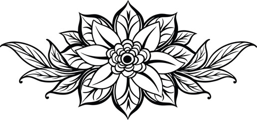 Flower Design Outline Vector – Elegant Floral Line Art, Minimalist Blossom Drawing, Botanical Outline Illustration for Coloring Pages, Tattoos, Patterns, and Decorative Design Projects