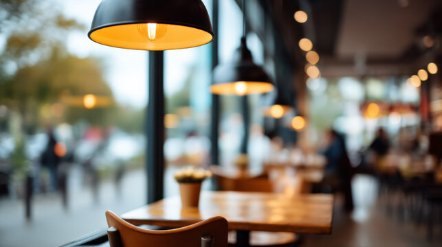 Cozy cafe interior with warm lighting and wooden tables, creating a welcoming atmosphere for holiday gatherings and festive celebrations