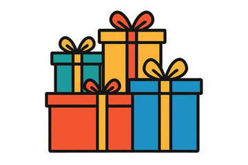 Minimalist Vector of Stacked Festive Gift Boxes on Transparent Background
