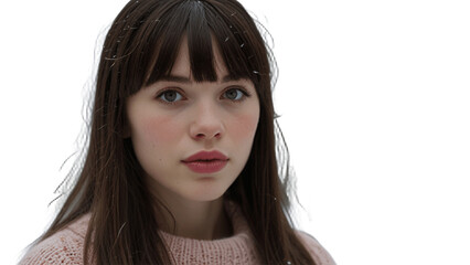 Winter Portrait of Young Woman on Transparent Background