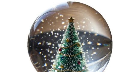 Crystal Snow Globe with Miniature Christmas Tree on Transparent Background