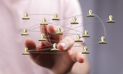 Concept of digital networking and people connecting with hand interacting on a diagram....