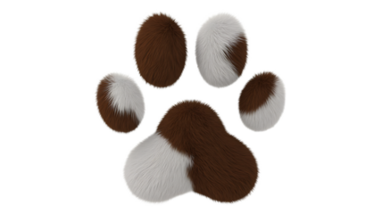 Fluffy Brown and White Animal Paw Print on Isolated Background