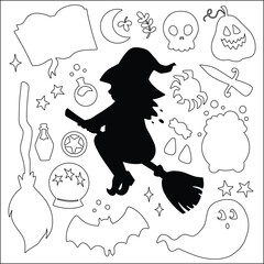 hand drawn silhouettes halloween season design vector illustration