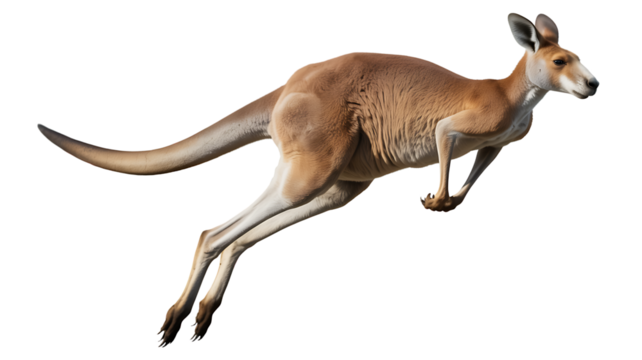 An isolated brown kangaroo and young baby, both mammals, are featured on a white background for a wildlife portrait