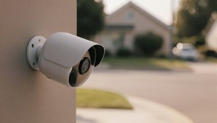 Security camera monitoring a residential neighborhood during the day