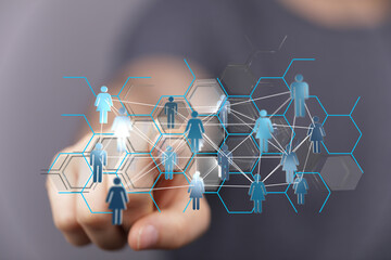 Abstract image representing a digital network, connection and communication. Technology and global concept with people connected with each other