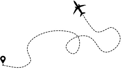 The aircraft route is followed by a dotted line.