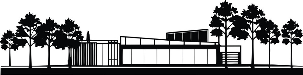 Architectural Tree Line Drawings – Minimal CAD Vector Set of Side View Forest and Wetland Section Outlines, Landscape Architecture Elements for Plans, Elevations, and Design Illustrations