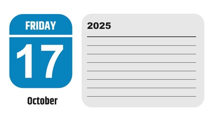 October 17, 2025: Animated 2028 planner showcasing October calendar, highlighting October 17th with space for tasks, notes, and to-do lists.
