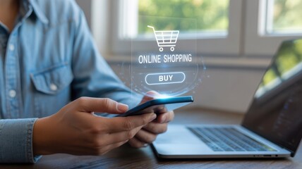 Online shopping on a smartphone, connecting through technology 