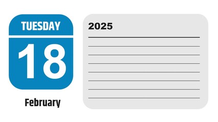 February 18, 2025: Animated 2029 planner showcasing February calendar, highlighting February 18th with space for tasks, notes, and to-do lists.