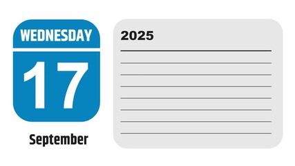 September 17, 2025: Animated 2028 planner showcasing September calendar, highlighting September 17th with space for tasks, notes, and to-do lists.
