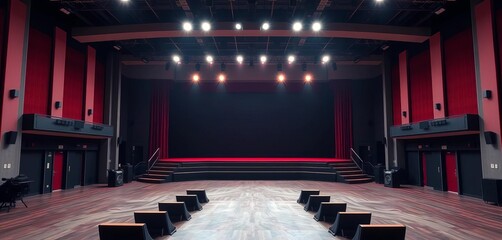 Empty movie studio soundstage with cyclorama, ready for filming, wall, set