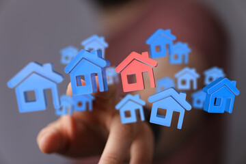 Concept of choosing your dream home or real estate investment. Represents housing market,...