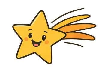 Yellow shooting star character smiling, illustrating happiness, success, making a wish, and a bright future on transparent background