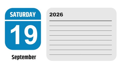 September 19, 2026: Animated 2029 planner showcasing September calendar, highlighting September 19th with space for tasks, notes, and to-do lists.