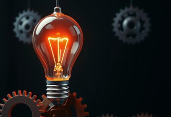Innovative lightbulb design concept with gears and cogs, lightbulb,  workshop