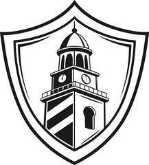 Simple black and white shield with a padlock symbol for security and protection