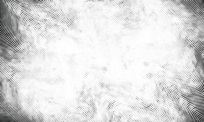 Wavy vector halftone engraving texture background. Abstract subtle black and white ripple border vignette framing design.